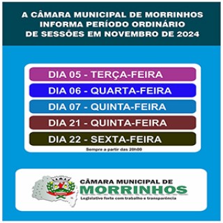 Câmara Municipal de Morrinhos, informa período ordinário de sessões em novembro